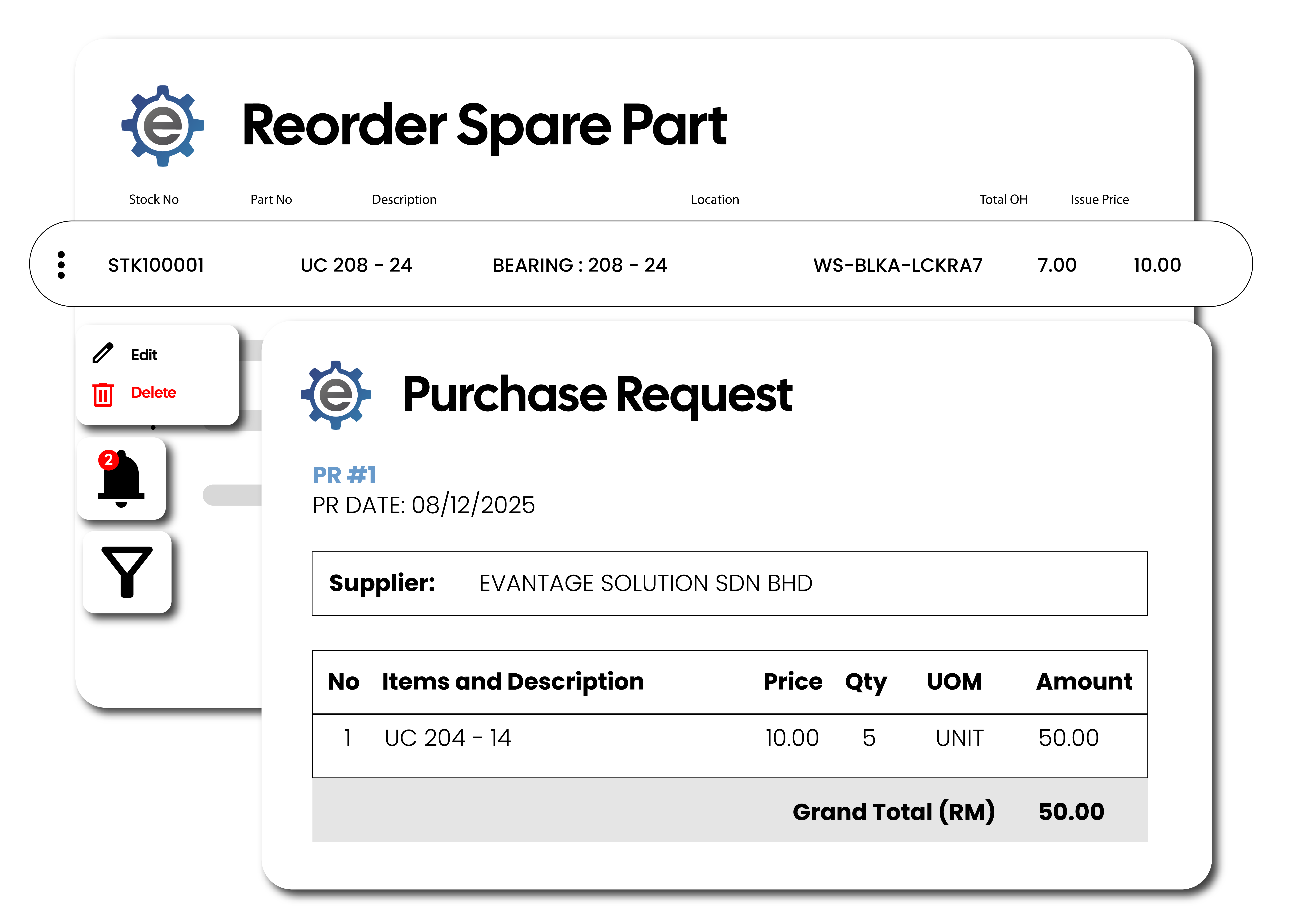 Evantage Inventory Order
